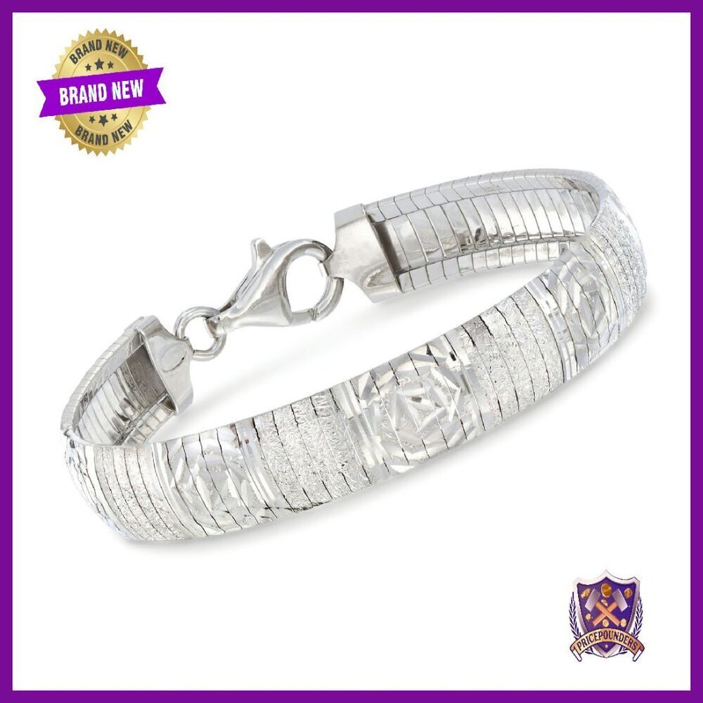 Sterling Silver Diamond-Cut Omega Bracelet 7" Italian Craftsmanship